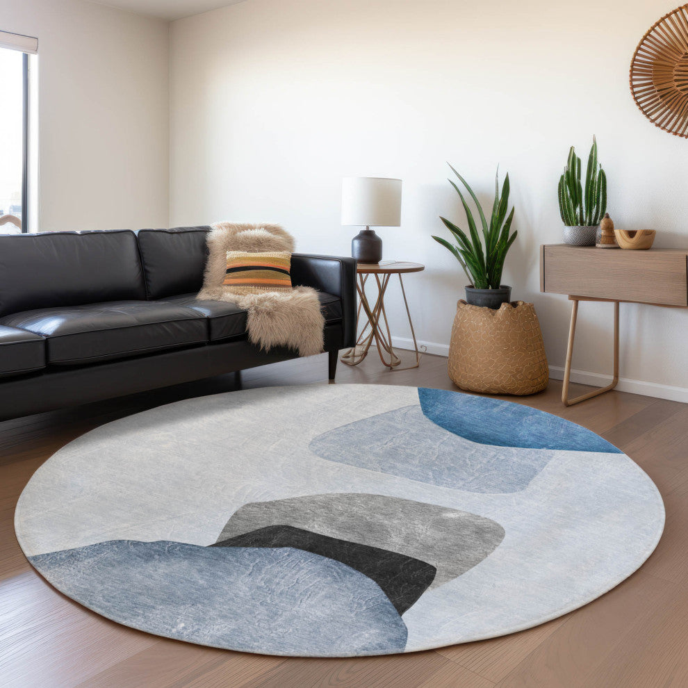 Premium Machine Washable Mayfield AMF547 Blue 8' x 8' Round Rug