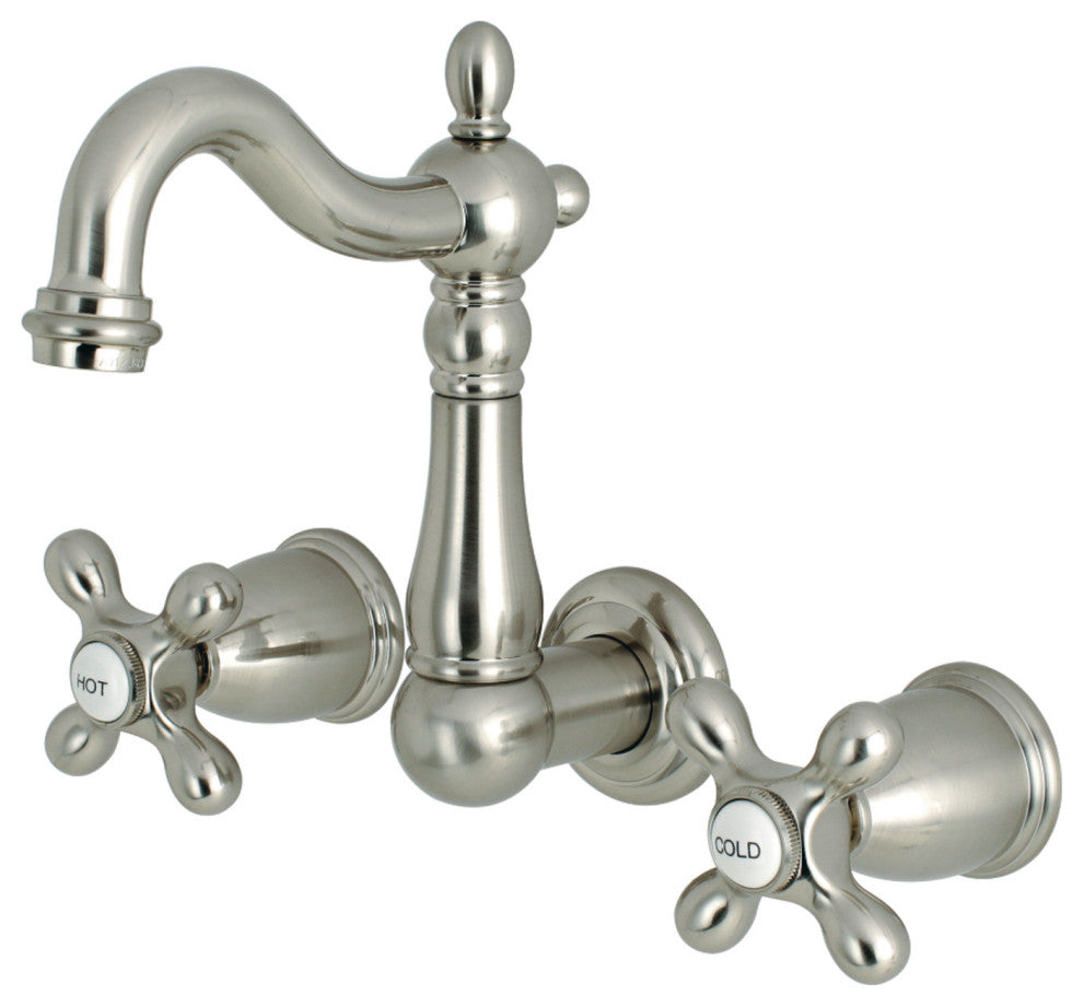 Kingston Brass 8" Center Wall Mount Bathroom Faucet, Brushed Nickel