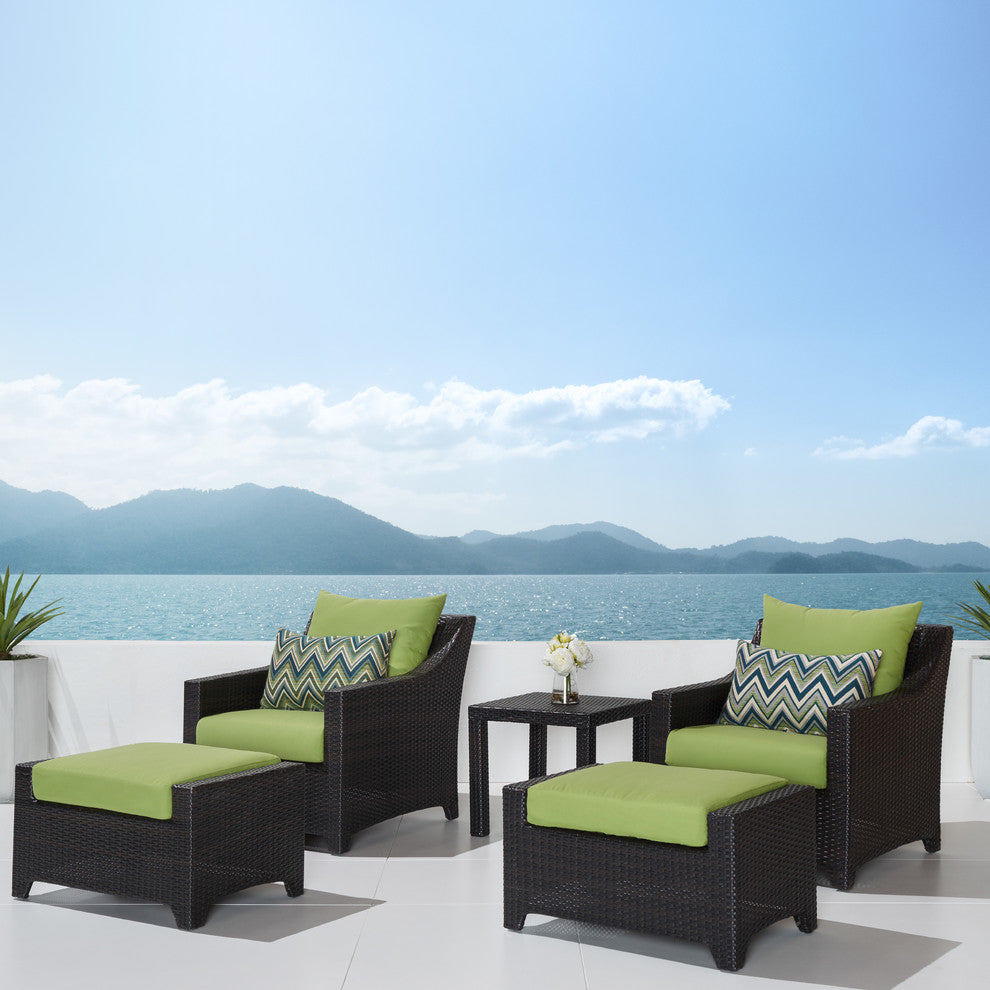 Deco 5 Piece Sunbrella Outdoor Club Chair and Ottoman Set, Ginkgo Green