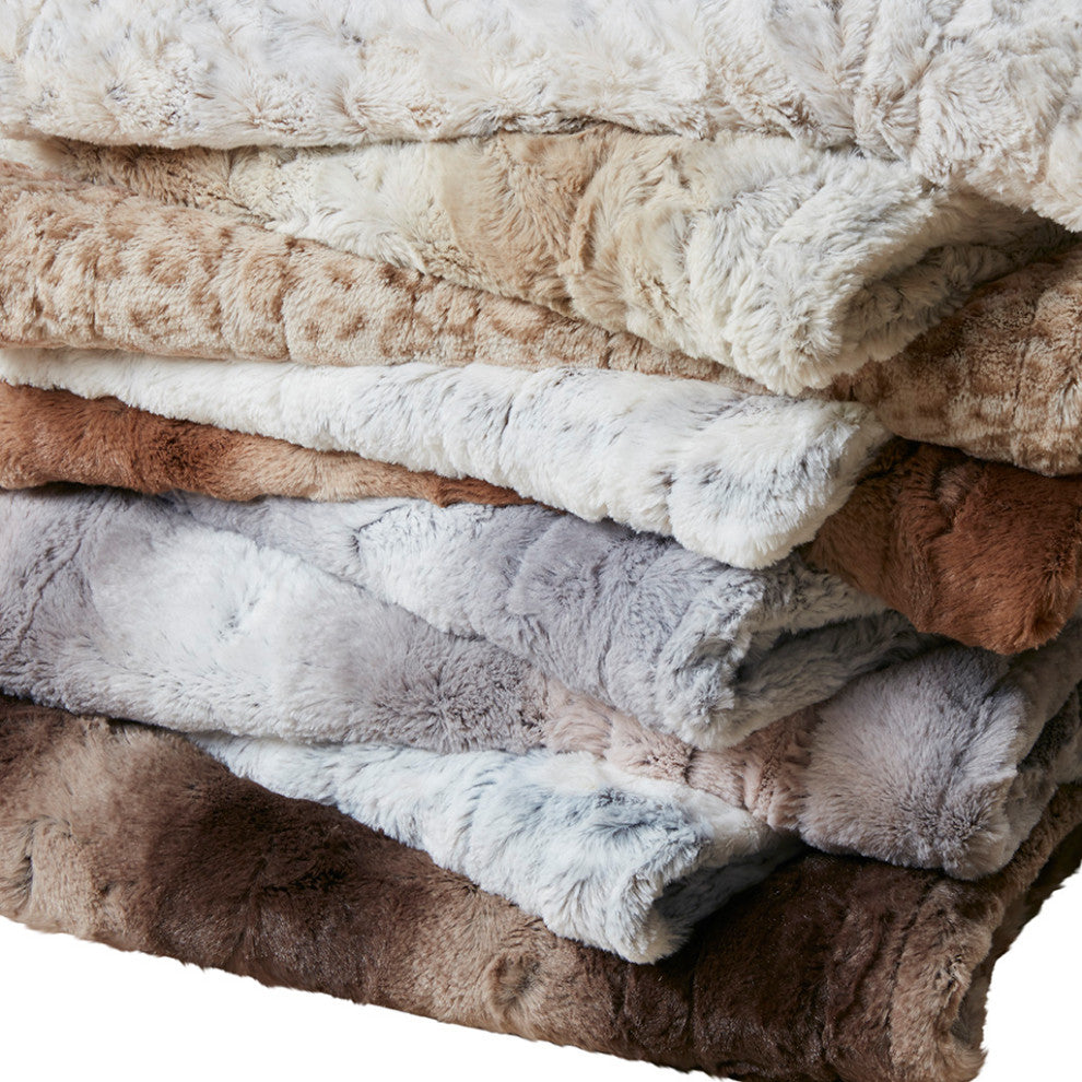 Beautyrest Zuri Oversized Faux Fur Heated Throw, Natural Marble
