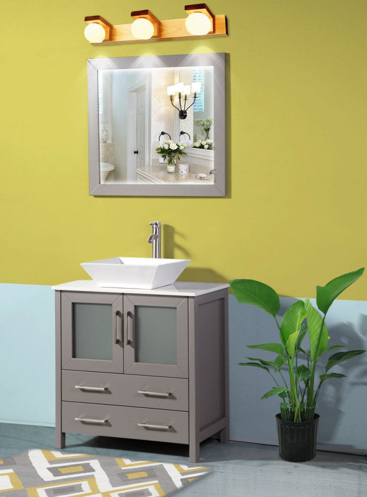 Vanity Art Vanity Set With Vessel Sink, Gray, 30", Led Sensor-Switch Mirror