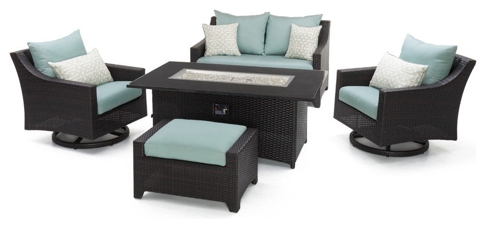 Deco 5 Piece Sunbrella Outdoor Patio Love and Motion Club Fire Set, Spa Blue