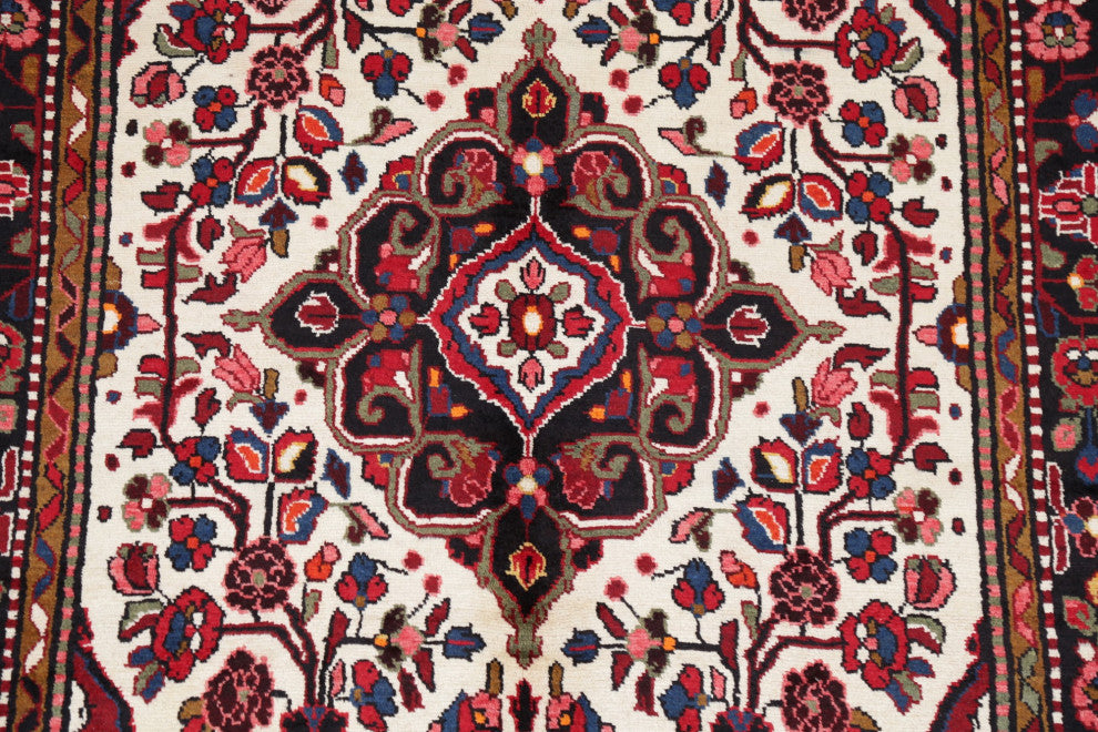 Hand-Knotted Oriental Carpet Traditional Persian Area Rug, Beige, 8'6"x5'0