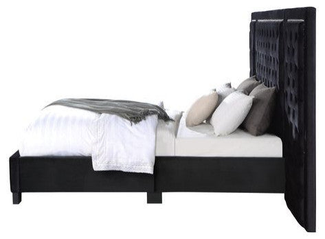Frances Oversized Headboard Platform Bed, Black Velvet, King