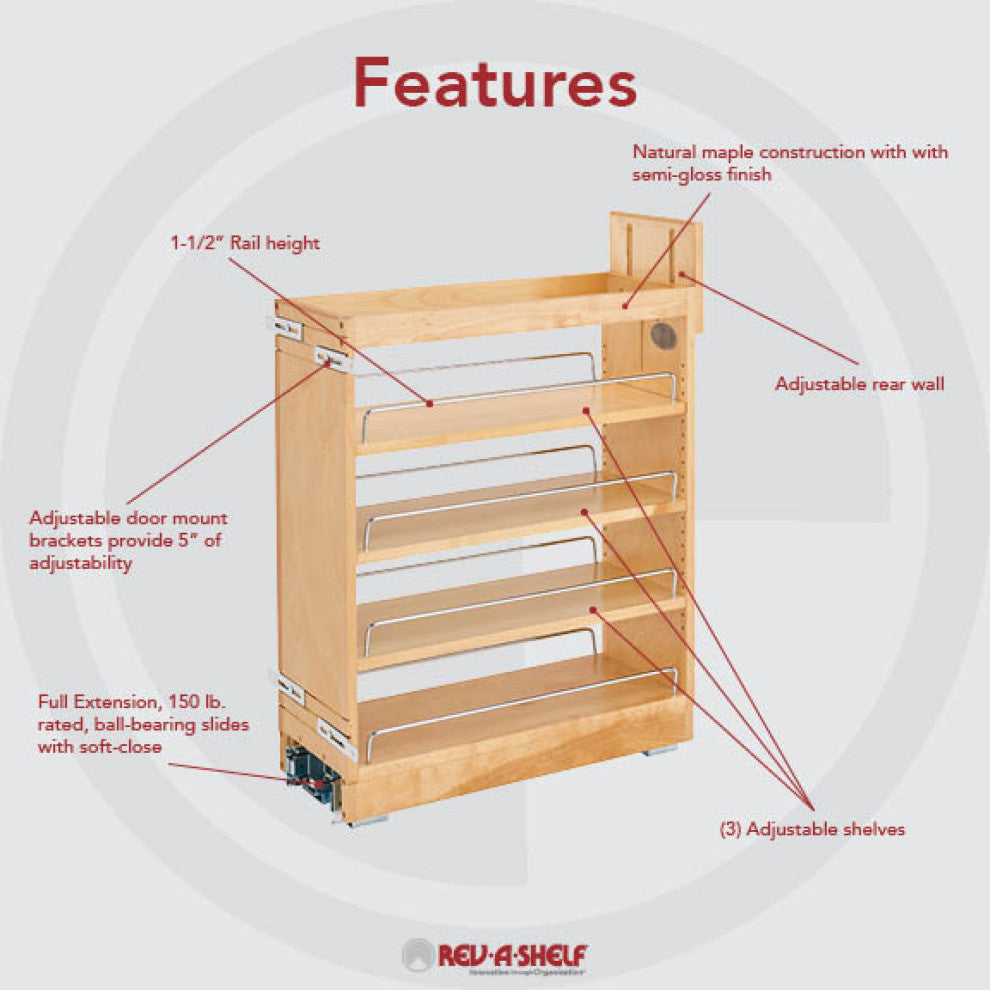 Wood Base Cabinet Pull Out Organizer With BB Soft Close, 8"