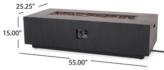 Jasmine Outdoor Iron 50K BTU Rectangular Fire Pit Table, Brushed Black