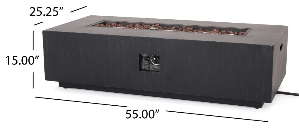 Jasmine Outdoor Iron 50K BTU Rectangular Fire Pit Table, Brushed Black