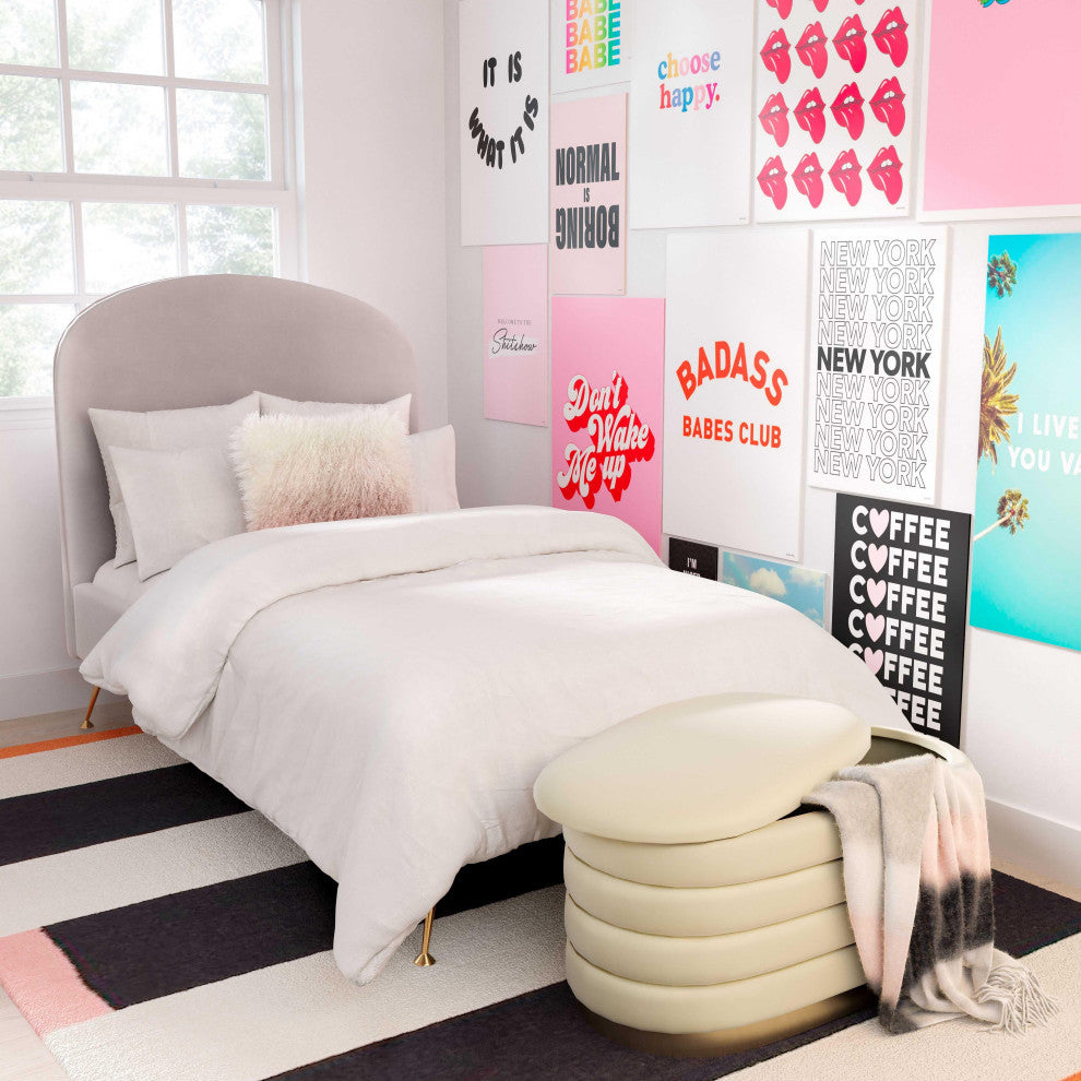 Lillian Cream Velvet Storage Bench - Cream