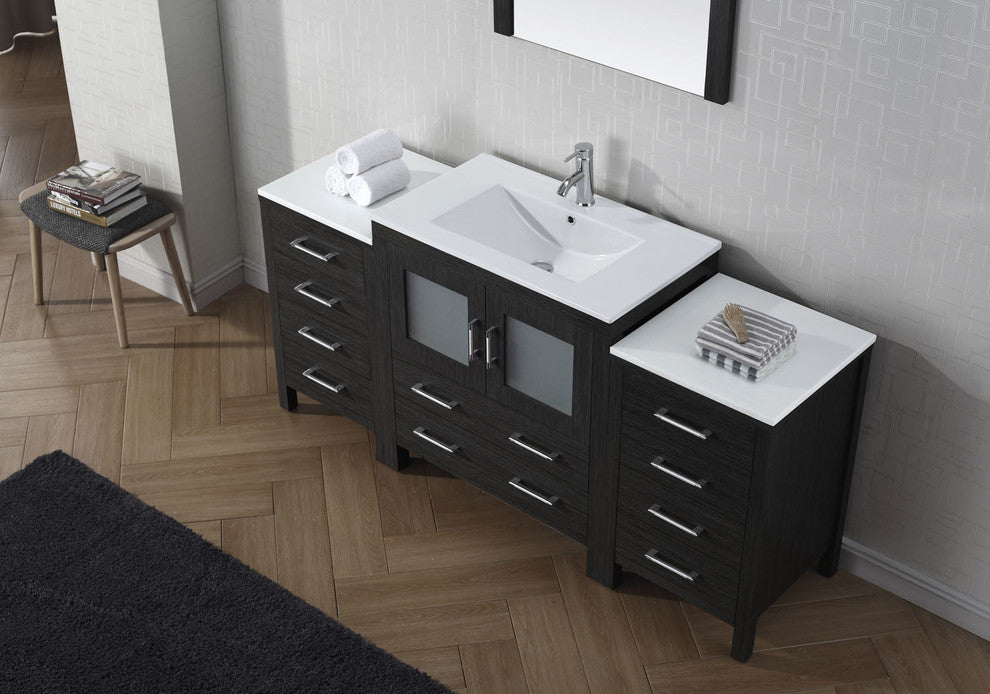 Virtu Dior 68" Single Bathroom Vanity, Zebra Gray, Faucet, Mirror