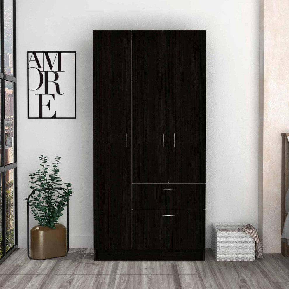 Ramblas Bedroom Armoire with 2 Cabinets, Drawer, and Upturned Drawer, Black
