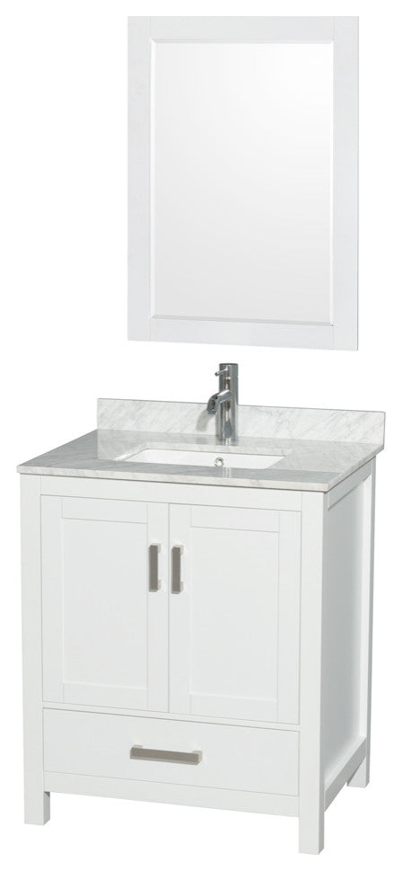 Wyndham WCS141430SWHCMUNSM24 Vanity White + Square Sink and Carrera Marble Top