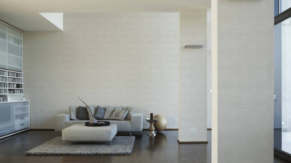 Geometric Textured Wallpaper, Diamonds, Beige Cream, Sample