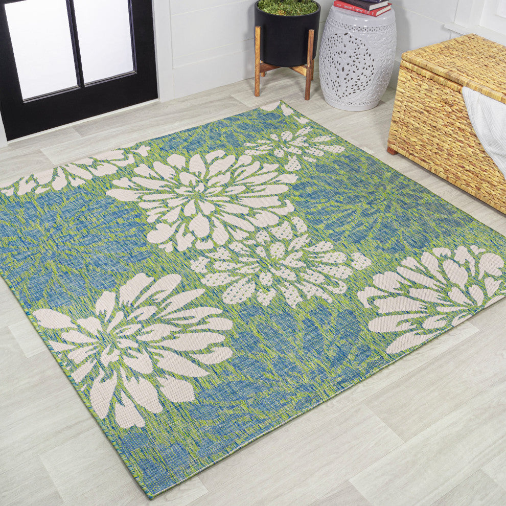 Zinnia Modern Floral Textured Weave Indoor/Outdoor Area Rug