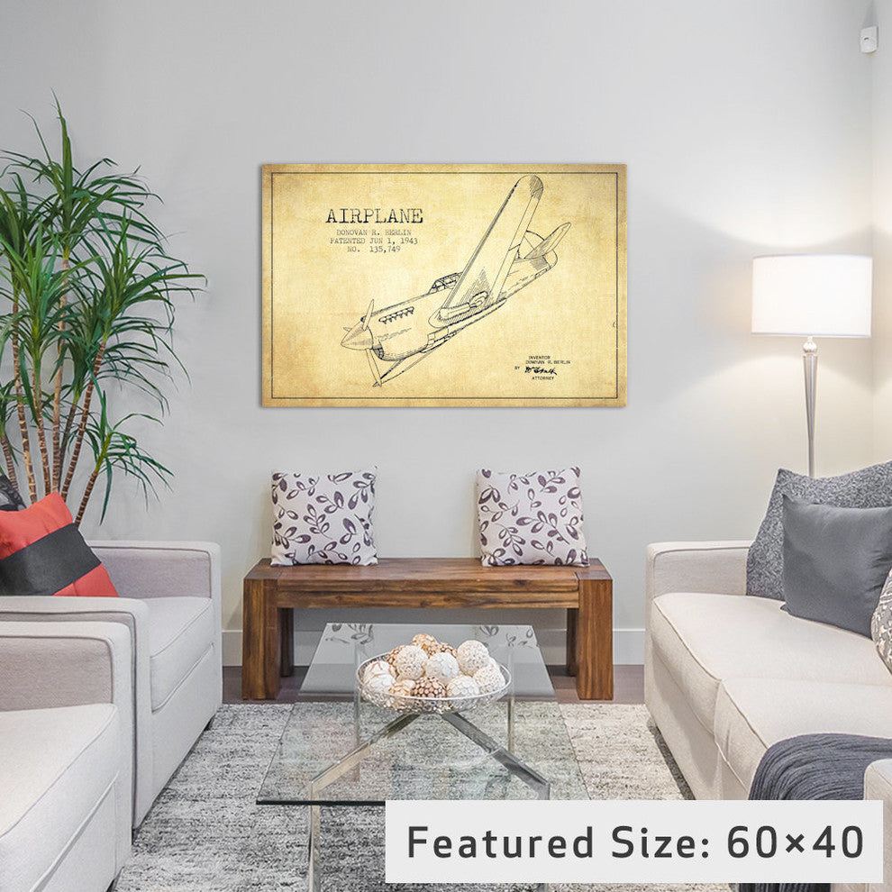 "Plane Vintage Patent Blueprint" by Aged Pixel, 40x26x1.5
