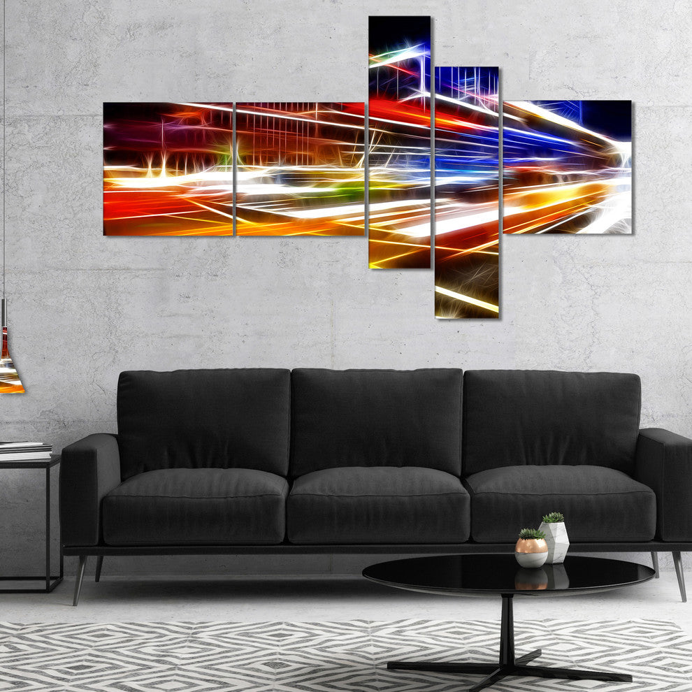 High Speed Traffic Trails, Cityscape Digital Art Canvas Print, 60"x32", 5 panels