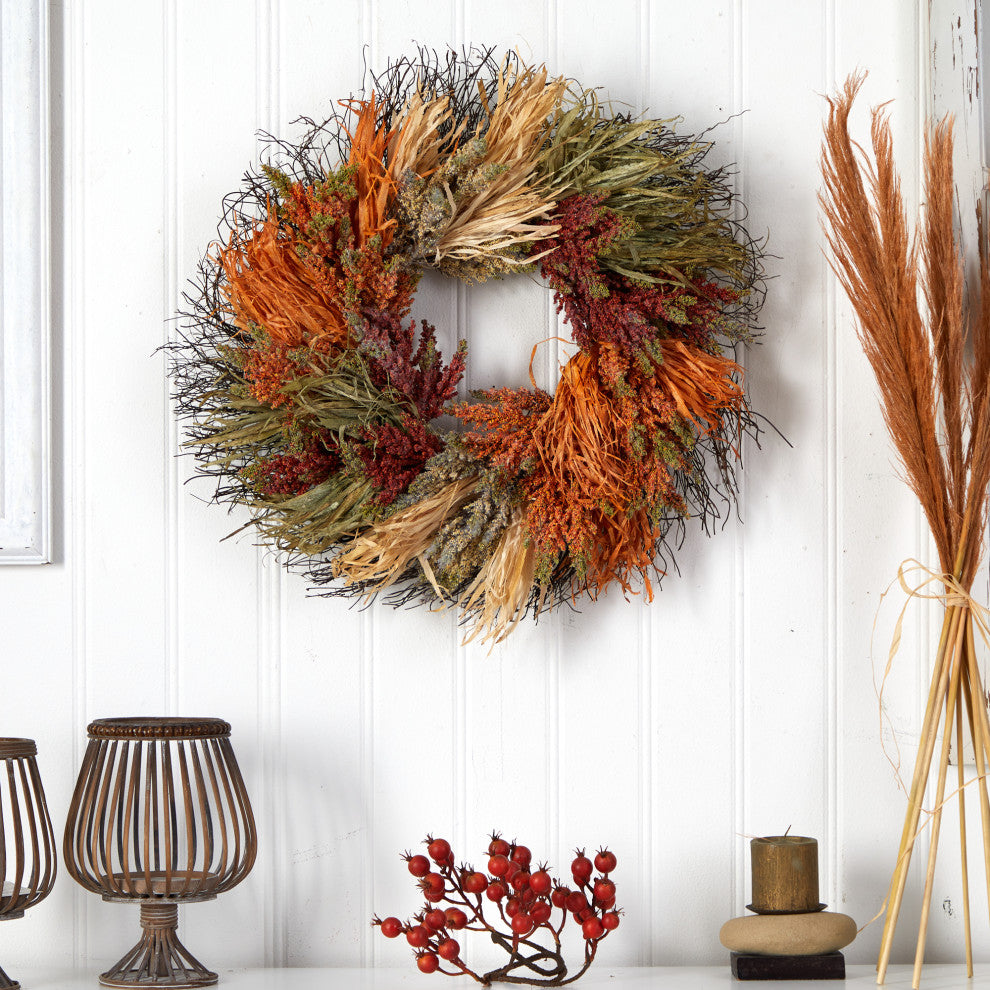 26" Fall Sorghum Harvest Autumn Artificial Wreath