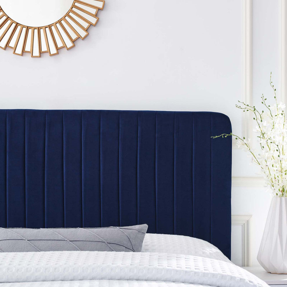 Milenna Channel Tufted Performance Velvet Twin Headboard, Navy