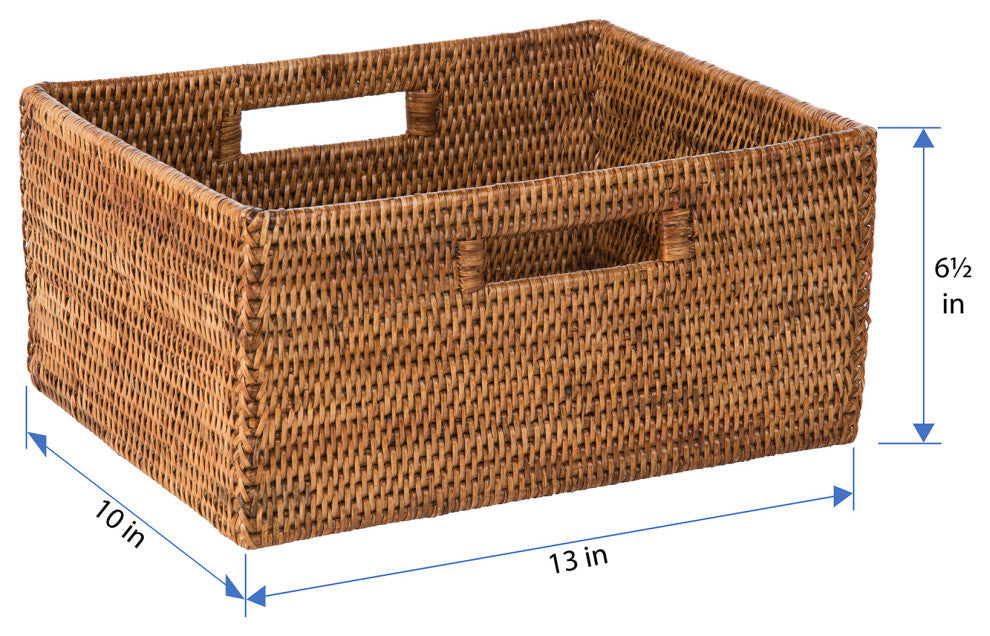 La Jolla Rattan Shelf Basket With Handles, Medium, Honey Brown