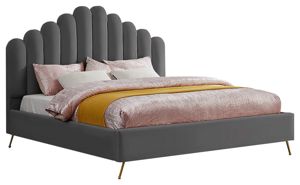 Lily Velvet Bed, Gray, King