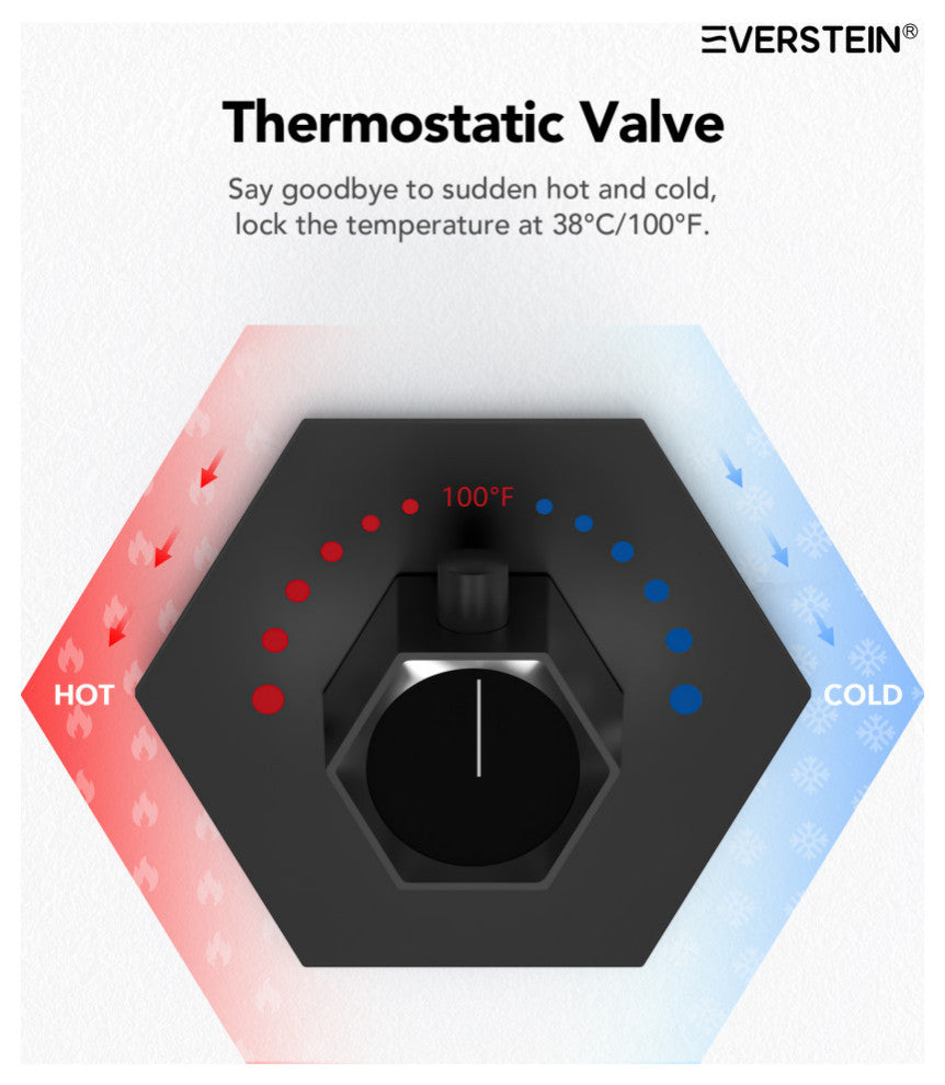 Themostatic Shower System 12" High-Pressure Dual Heads, Matte Black