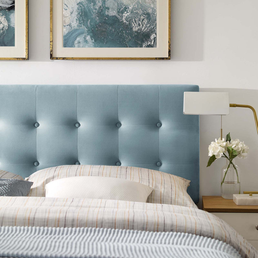 Light Blue Emily King Biscuit Tufted Performance Velvet Headboard