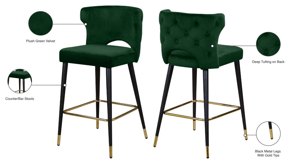 Kelly Velvet Stool (Set of 2), Green