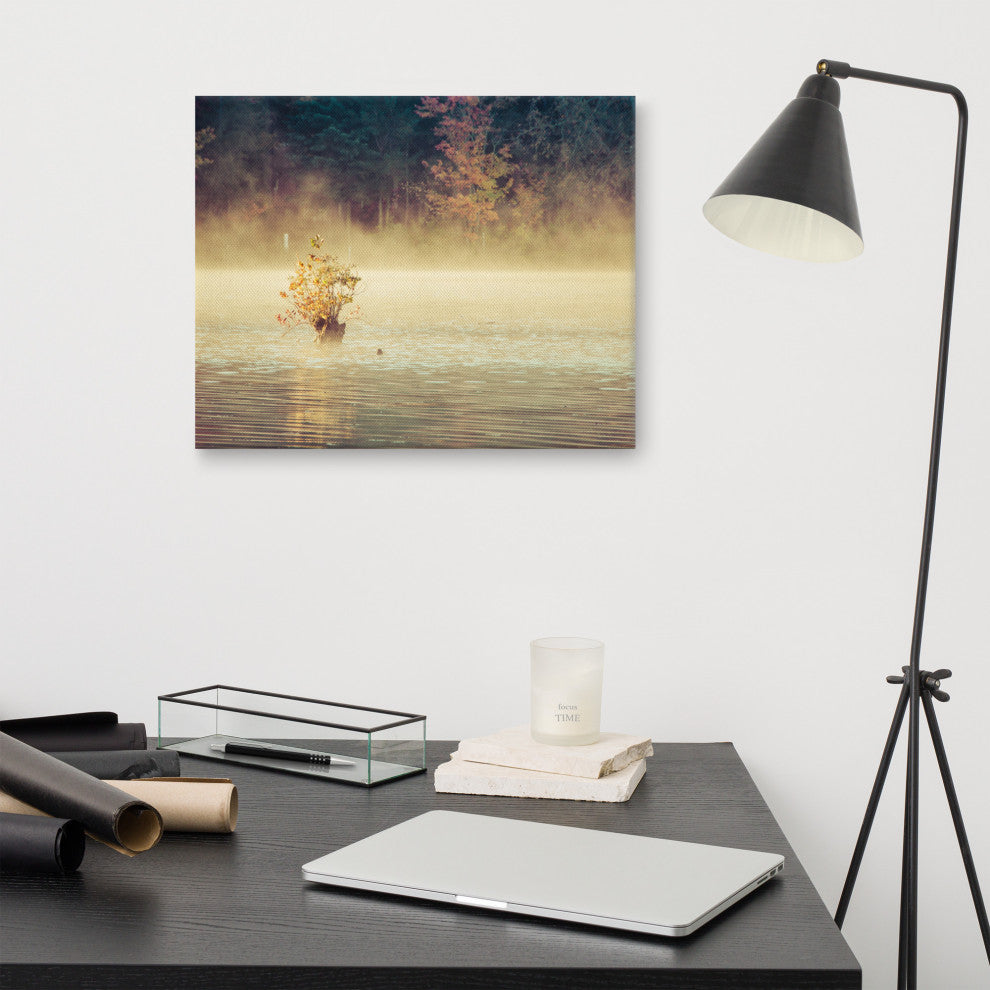 Golden Mist on Waples Pond Rural Landscape Photo Canvas Wall Art Print, 16" X 20"