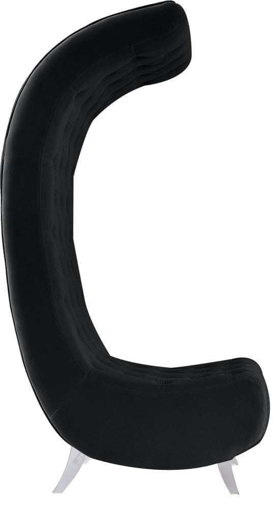 Crescent Velvet Upholstered Rounded Accent Chair, Black
