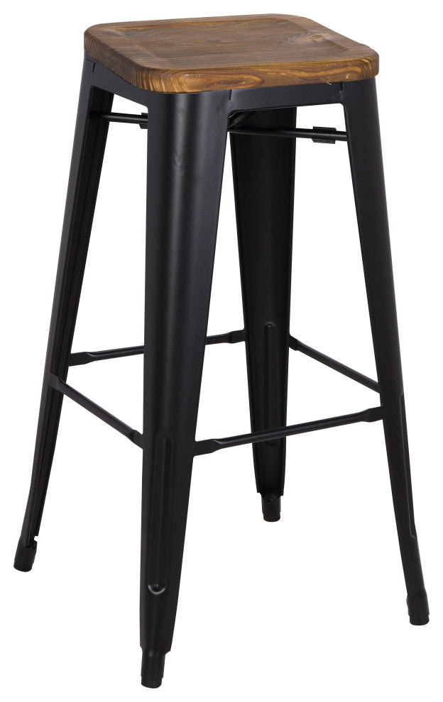 Highland Commercial Grade Stool with Wood Seat, Frosted Black, Set of 4