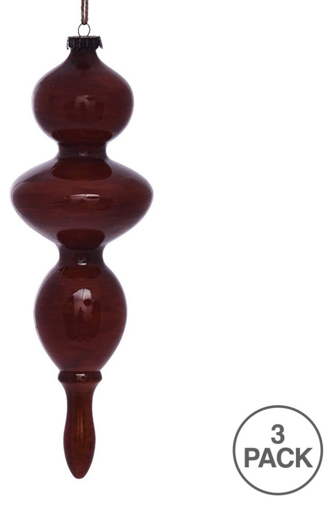 Vickerman MC198688 14" Copper Wood Grain Bubble Finial Ornament, Pack of 3