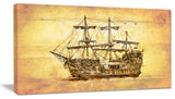Brown Ancient Moving Boat, Seashore Wall Art on Canvas, 32"x16"