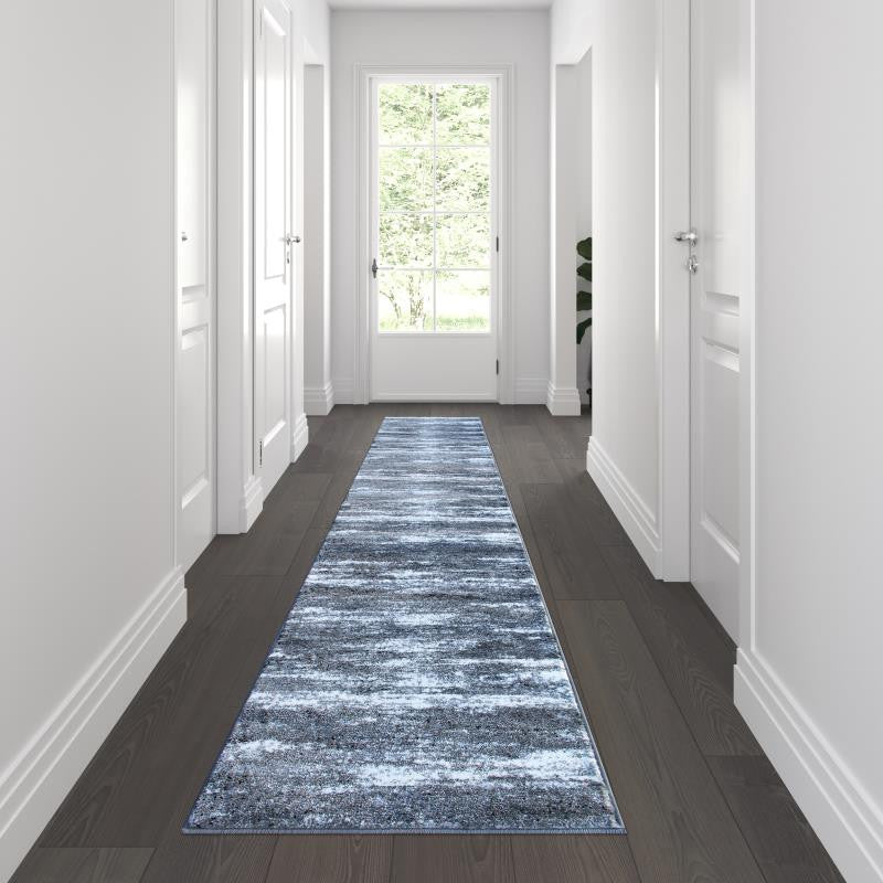 Marian Collection Distressed Olefin Area Rug with Jute Backing, Grey, 2' X 11'