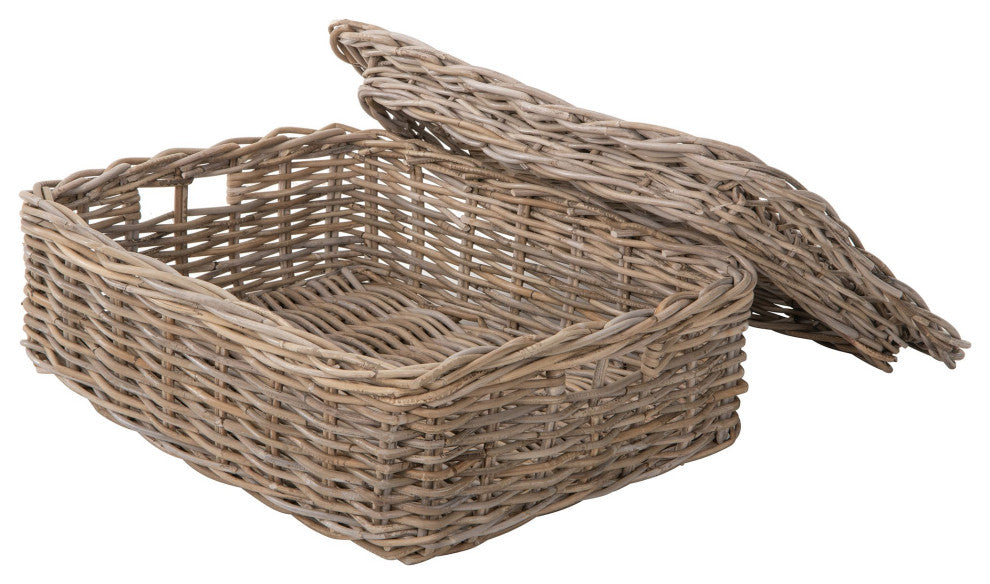 Kobo Rattan Rectangular Lidded Storage and Underbed Basket, 3 Sizes, Medium