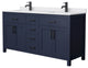 66"DBL Vanity Dark Blue, White Cult. Marble Countertop, Sinks, Black Trim