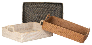 Loma Rectangular Rattan High Wall Serving Tray, Latte