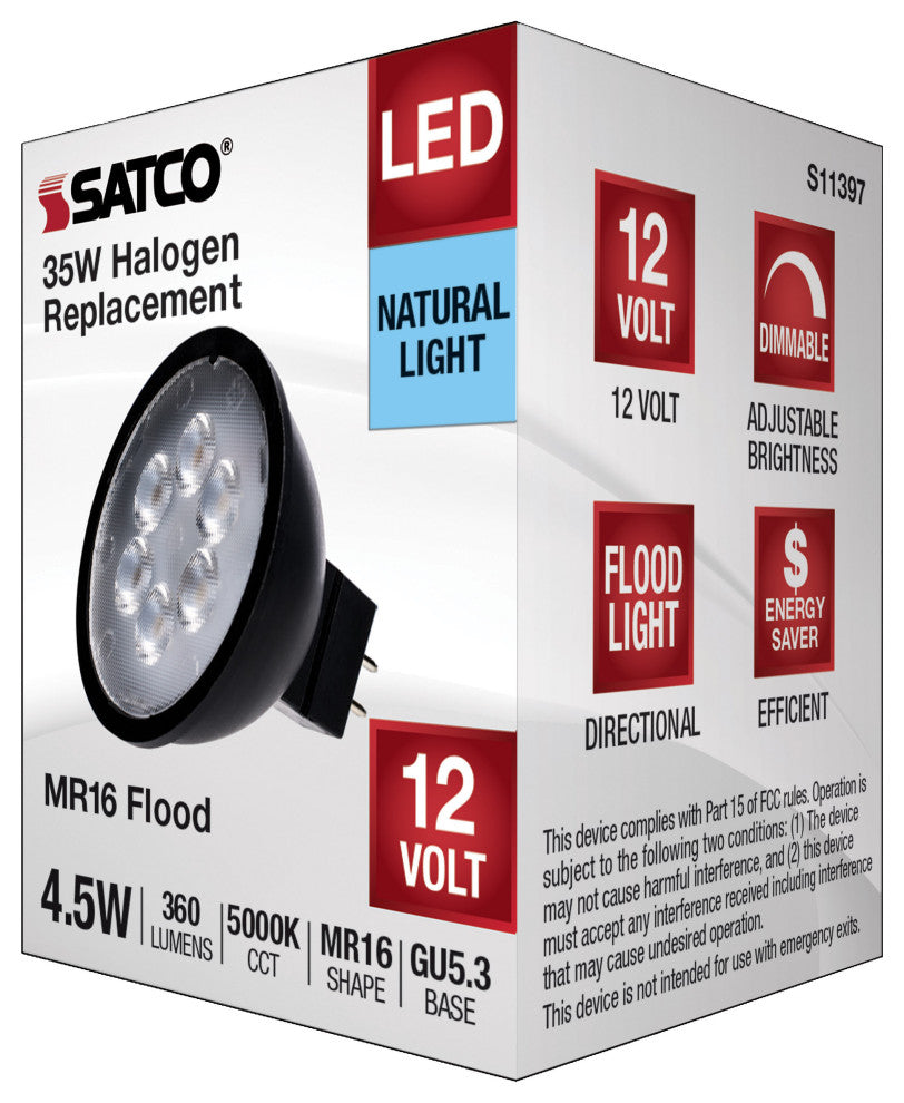 4.5W MR16 LED, Black Finish, 5000K, GU5.3 Base, 360 Lumens, 12V