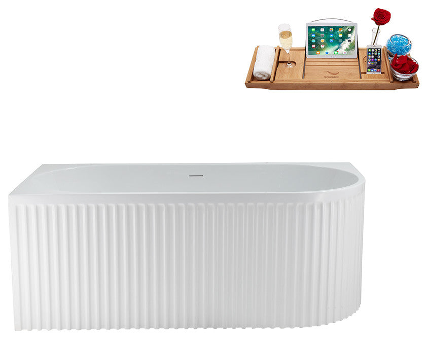 59" Streamline N4020WH Soaking Freestanding Tub and Tray With Internal Drain