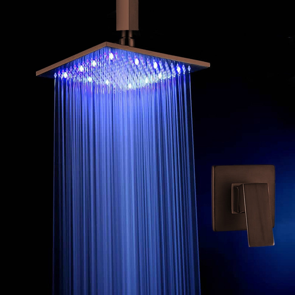 Fontana Bronze Square LED Rain Shower Head With Mixing Valve Controller, 12"