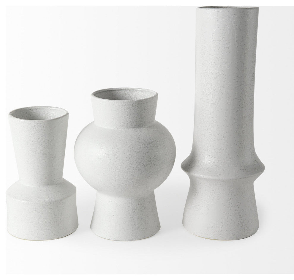 17" White Contempo Deco Ceramic Vase