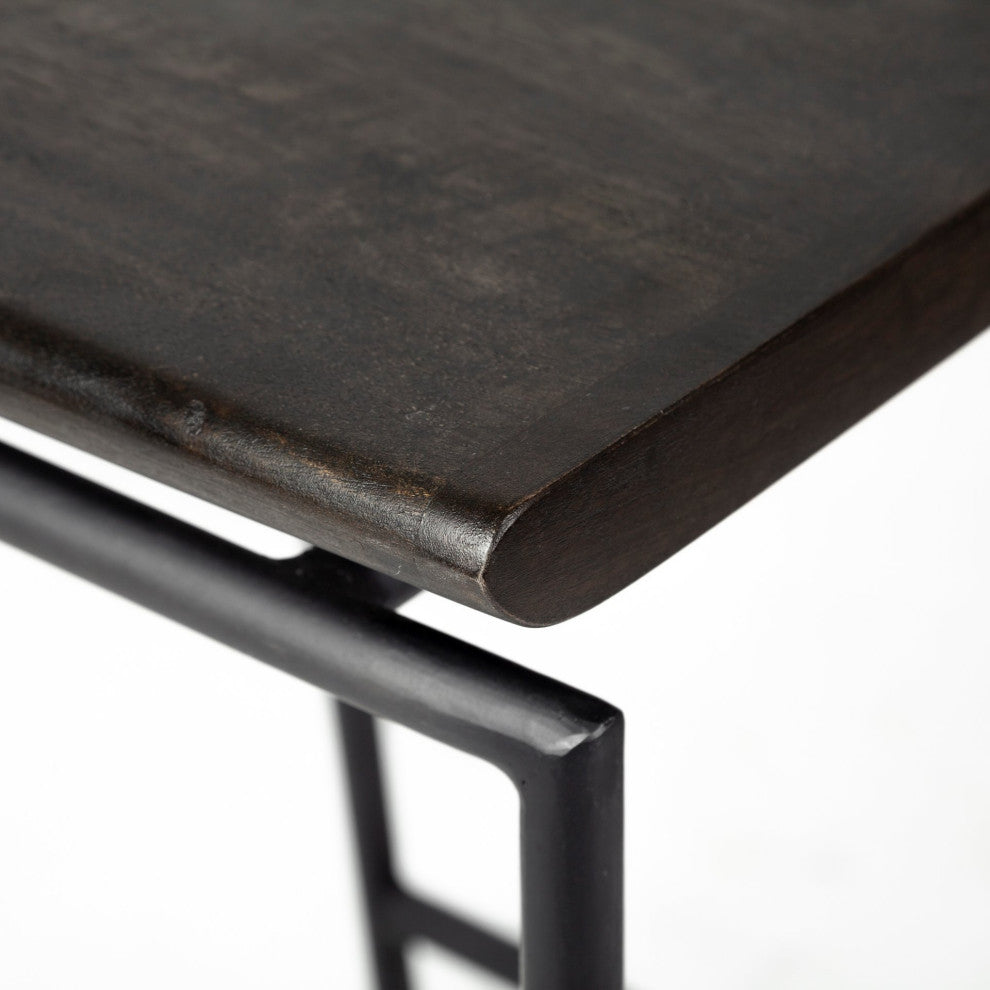 Givens Black Solid Wood Seat with Black Metal Frame Bar Stool