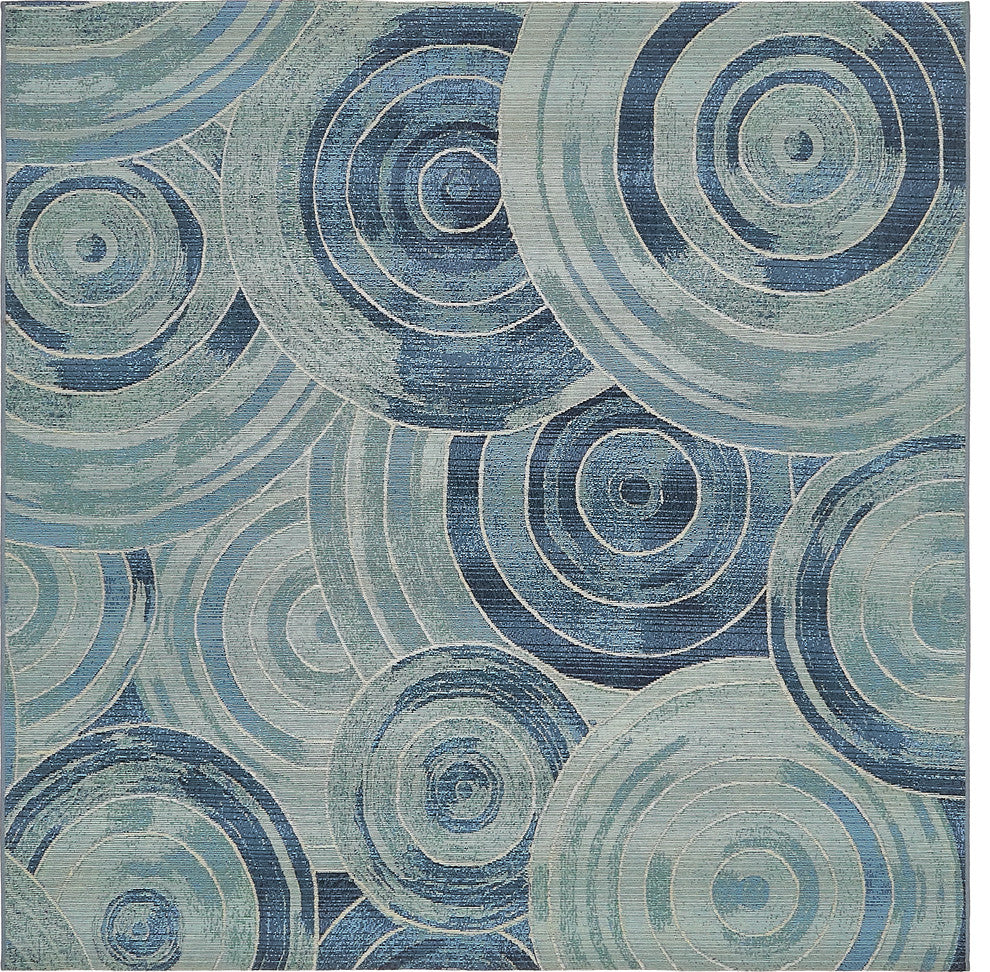Unique Loom Light Blue Rippling Outdoor 6'' 0 x 6'' 0 Square Rug