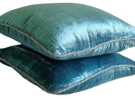 Throw Pillow Covers 18" x 18" Pillowcase Blue Velvet Solid Color - Blue Shimmer