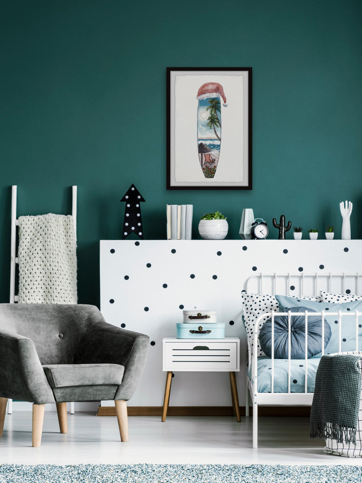 "Christmas Surfboard" Framed Painting Print, 24x36