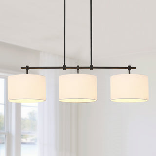 41'' W 3-Light Black Kitchen Island Chandelier With White Drum Shades