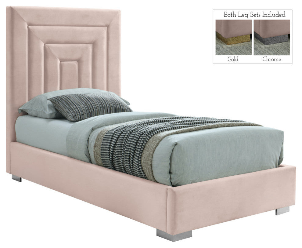 Nora Velvet Upholstered Bed, Pink, Twin