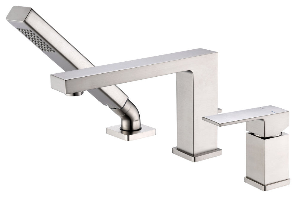 Luxier RTF17 Deck-Mount Roman Tub Faucet With Hand Shower, Brushed Nickel