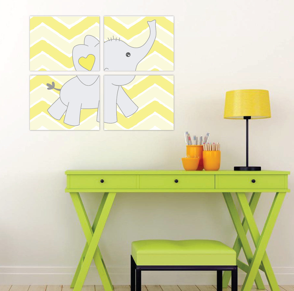 Baby Elephant Chevron Background Paper Print, 4 Piece Set, 11"x14"