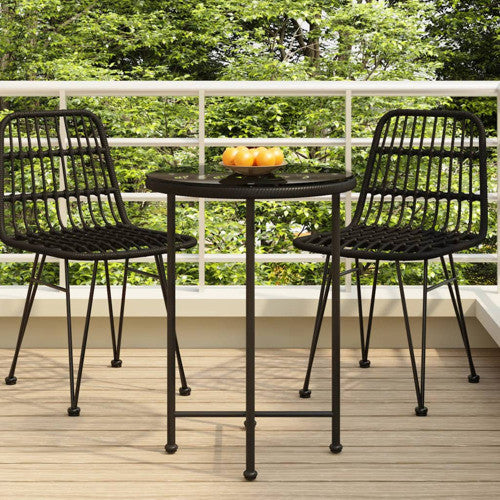 vidaXL Bistro Table Patio Table with Rattan Look Black Tempered Glass and Steel