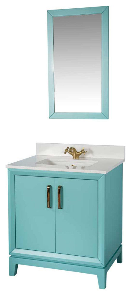 Fabia Collection 30" Bathroom Vanity With Sink, Mirror, Countertop, Turquoise