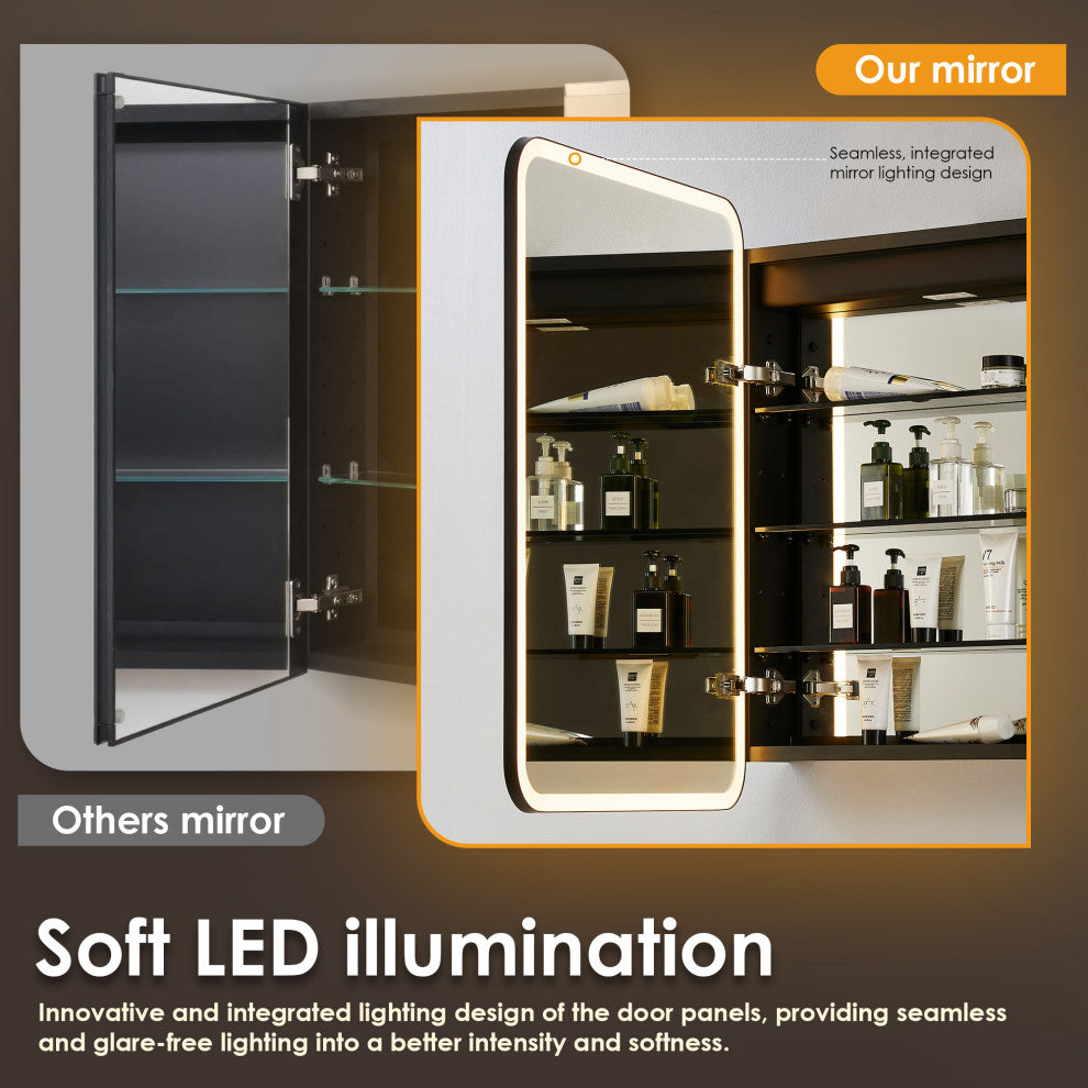 Ostaria Surface-Mount/Reccessed LED Lighted Bathroom Medicine Cabinet, 24"